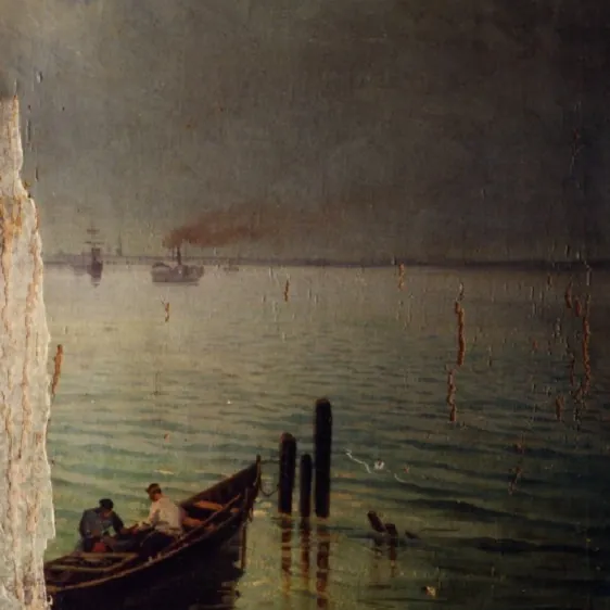 До реставрации: Пейзаж с лодкой